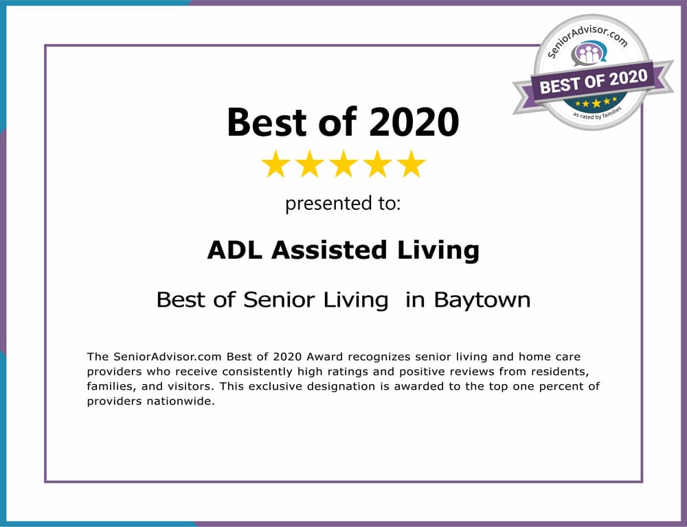 Best of Senior Care 2020 award presented to ADL Assisted Living