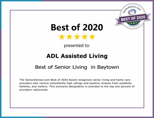 Best of Senior Care 2020 award certificate